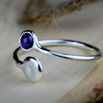 Handmade Amethyst Silver Ring - Adjustable Bypass Style, Amethyst Gemstone Meaning: Tranquility and Spirituality Crystal Necklace